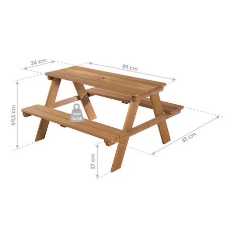 ROBA Table Pique-Nique Enfants Outdoor + en Bois Massif - avec Coussin d'Assise - Table d'Extérieur 4 Places - Lasure Teck MARRON 5 - vertbaudet enfant 