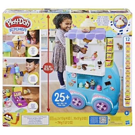 PlayDoh Camion de glace géant, Coffret Kitchen Creations, 27 accessoires, 12 pots de pâte à modeler, sons réalistes, dès 3 ans BLEU 3 - vertbaudet enfant 