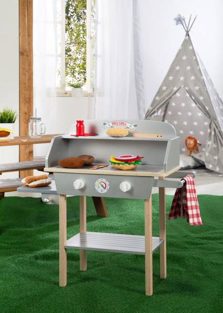 Jouet Barbecue en Bois - ROBA - 14 pièces d'Accessoires en Peluche GRIS 6 - vertbaudet enfant 