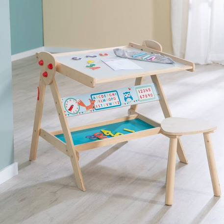 Tableau et Tabouret en Bois pour Enfant - ROBA - Double Face - Naturel VERT 5 - vertbaudet enfant 