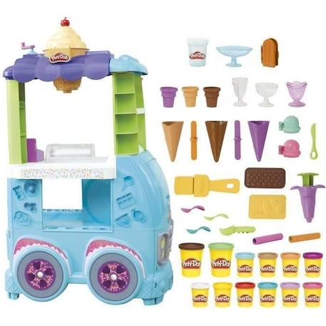 PlayDoh Camion de glace géant, Coffret Kitchen Creations, 27 accessoires, 12 pots de pâte à modeler, sons réalistes, dès 3 ans BLEU 1 - vertbaudet enfant 