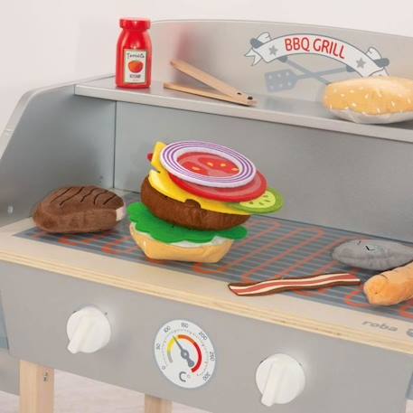 Jouet Barbecue en Bois - ROBA - 14 pièces d'Accessoires en Peluche GRIS 2 - vertbaudet enfant 