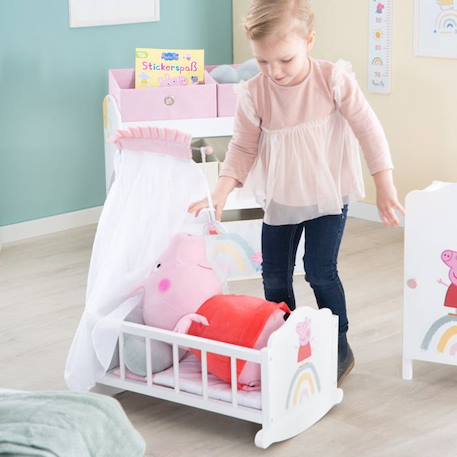 Berceau de Poupée Peppa Pig en Bois - Linge de Lit Inclus - Motif Truie - Nurserie poupon - Blanc - Rose - ROBA BLANC 6 - vertbaudet enfant 