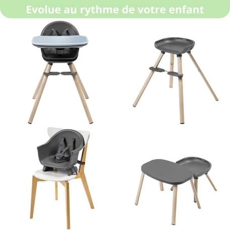 MAXI-COSI Moa Chaise haute bébé évolutive 8 en 1, Chaise haute/Réhausseur/Tabouret/Bureau, De 6 mois à 5 ans, Beyond Graphite2 Eco GRIS 2 - vertbaudet enfant 