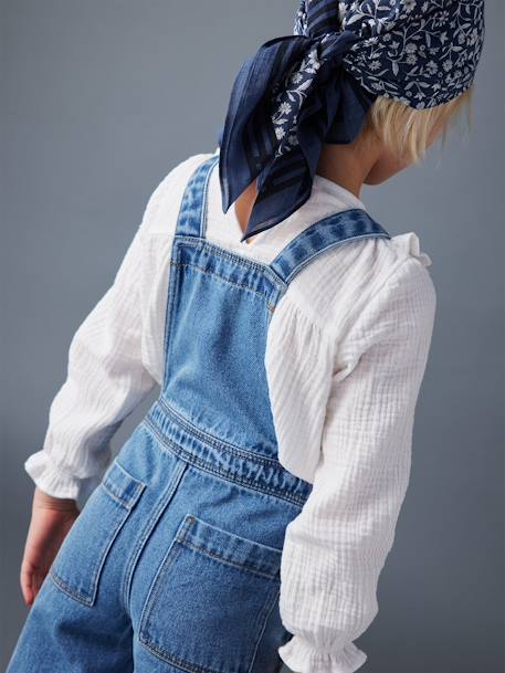 Salopette en jean large poches contrastées fille bleu moyen 11 - vertbaudet enfant 