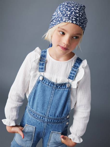 Salopette en jean large poches contrastées fille bleu moyen 10 - vertbaudet enfant 