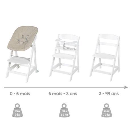 ROBA Chaise Haute Évolutive Born Up 2 en 1 + Transat Inclinable - Greyish matelassé - Dès la Naissance - Bois Blanc BLANC 2 - vertbaudet enfant 