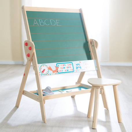 Tableau et Tabouret en Bois pour Enfant - ROBA - Double Face - Naturel VERT 2 - vertbaudet enfant 