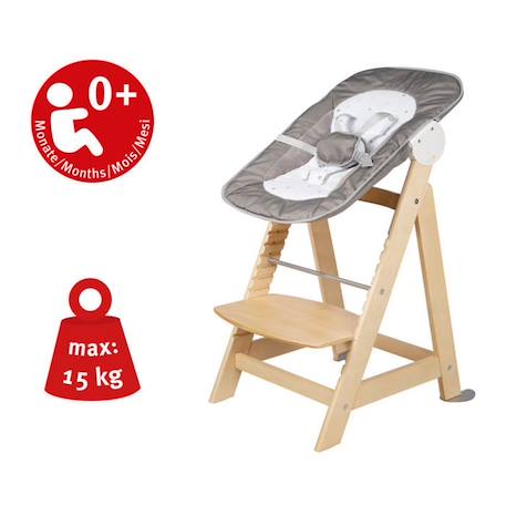 ROBA Chaise Haute Évolutive Born Up 2 en 1 + Transat Inclinable - Sternenzauber - Dès la Naissance - Bois Naturel BEIGE 6 - vertbaudet enfant 