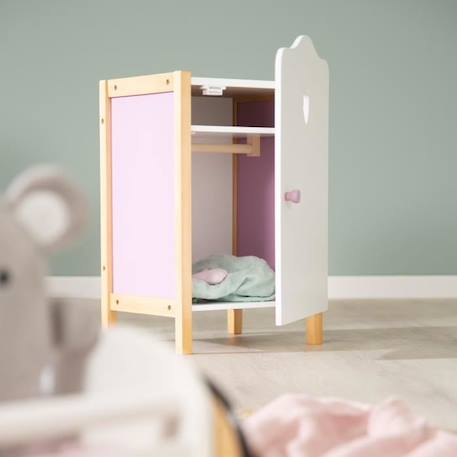 Armoire de Poupée Scarlett - ROBA - Rangement pour Vêtements et Accessoires de Poupées - Bois Blanc / Rose BLANC 2 - vertbaudet enfant 