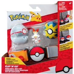 Jouet-Jeux d'imagination-Figurines, mini mondes, héros et animaux-Ceinture Clip 'N' Go BANDAI - Pokémon - Flambino - 1 Quick Ball, 1 Premier Ball et 1 figurine 5 cm