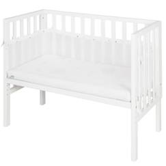 Puériculture-ROBA Berceau Cododo 2en1 Réglable "safe asleep®" 90 x 45 cm + Matelas + Barrière en Toile et Pourtour en Maille - Bois Laqué Blanc