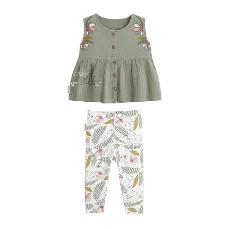 Ensemble blouse en gaze de coton et legging bébé fille Crazy Colibri VERT 1 - vertbaudet enfant 