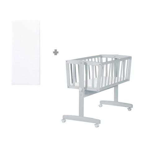 ROBA Berceau Bébé 40 x 90 cm avec Matelas - Roulettes à Freins - Fonction Basculante avec Bouton de Verrouillage - Bois Gris GRIS 5 - vertbaudet enfant 