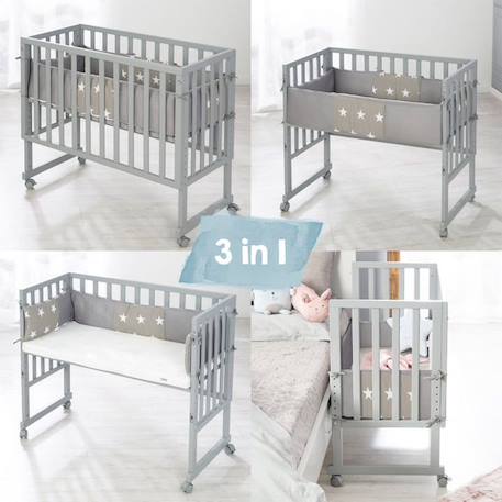 Berceau Cododo ROBA 'safe asleep®' 2 en 1 + Matelas + Barrière et Tour de lit 'Little Stars' - Gris GRIS 6 - vertbaudet enfant 