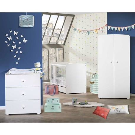 Commode à langer - Babyprice - Basic - 3 tiroirs - Boutons boule en bois blanc BLANC 3 - vertbaudet enfant 