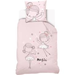 Housse De Couette Féerique Fille Enfant 140x200 cm + Taie d'oreiller 63x63 cm - Parure De Lit 1 Personne - Rose - 100% Coton  - vertbaudet enfant