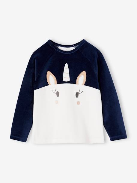 Pyjama en velours 'licorne' fille marine 2 - vertbaudet enfant 