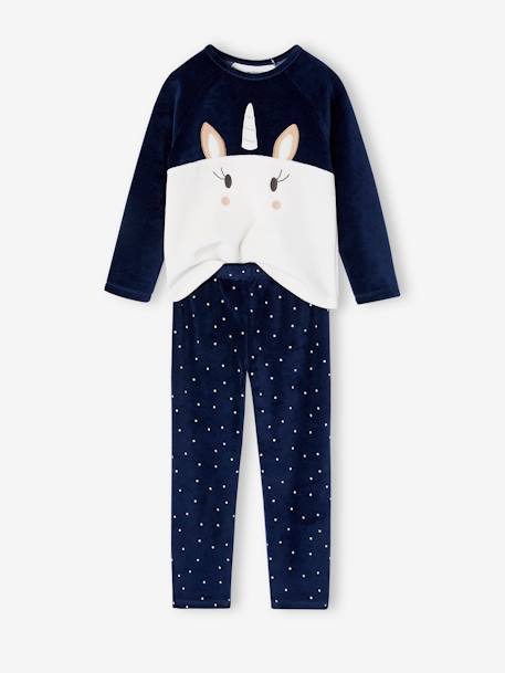 Pyjama en velours 'licorne' fille marine 1 - vertbaudet enfant 