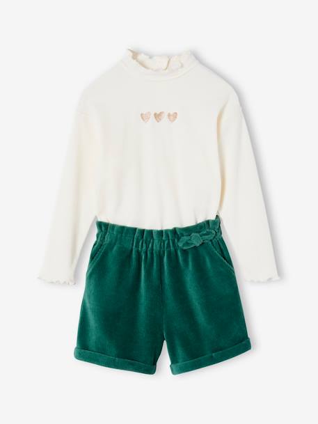 Ensemble T-shirt + short en velours fille vert 1 - vertbaudet enfant 