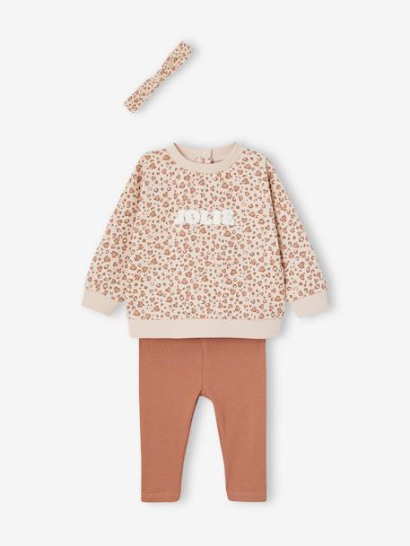 Ensemble sweat + legging + bandeau personnalisable bébé fille bois de rose+Léopard 9 - vertbaudet enfant 