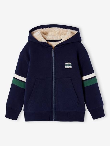 Sweat à capuche zippé garçon doublé sherpa anthracite+marine+vert 4 - vertbaudet enfant 