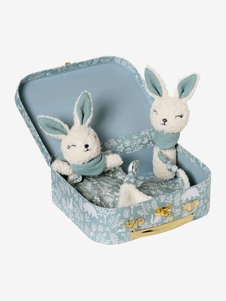 Doudou plat lapin personnalisable + hochet en mallette Dans les bois+Retro flower 2 - vertbaudet enfant 