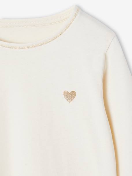 T-shirt Basics coeur pailleté manches longues fille écru+vert émeraude 4 - vertbaudet enfant 