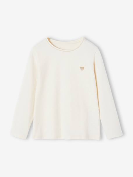 Fille-T-shirt, sous-pull-T-shirt Basics coeur pailleté manches longues fille