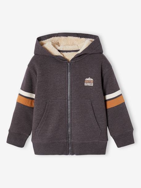 Sweat à capuche zippé garçon doublé sherpa anthracite+marine+vert 1 - vertbaudet enfant 