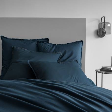 Set de 2 taies d’oreiller unies à franges - MATT & ROSE - COTON LAVÉ - Bleu nuit - 50x70 cm BLEU 1 - vertbaudet enfant 