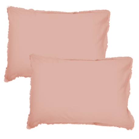 Set de 2 taies d’oreiller unies à franges - MATT & ROSE - COTON LAVÉ - Nude - 50x70 cm ROSE 3 - vertbaudet enfant 