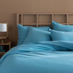 Linge de maison et décoration-Linge de lit enfant-Taie d'oreiller-Set de 2 taies d’oreiller unies à franges - MATT & ROSE - COTON LAVÉ - Bleu glacier - 50x70 cm