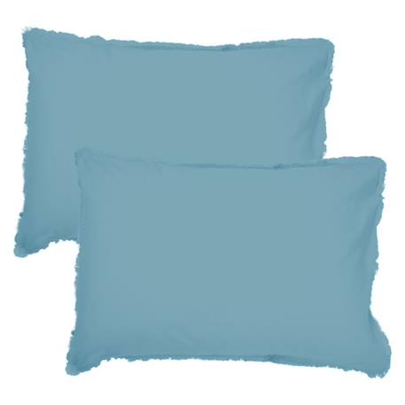 Set de 2 taies d’oreiller unies à franges - MATT & ROSE - COTON LAVÉ - Bleu glacier - 50x70 cm BLEU 3 - vertbaudet enfant 