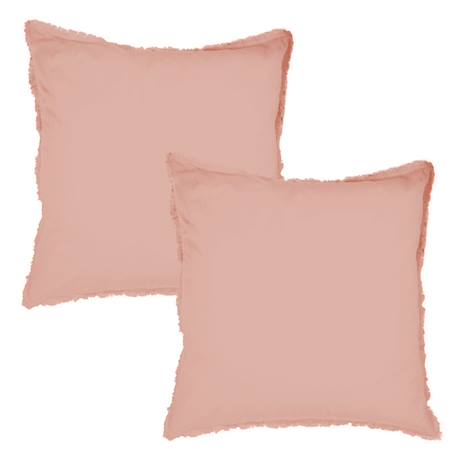 Set de 2 taies d’oreiller unies à franges - MATT & ROSE - COTON LAVÉ - Nude - 65x65 cm ROSE 3 - vertbaudet enfant 