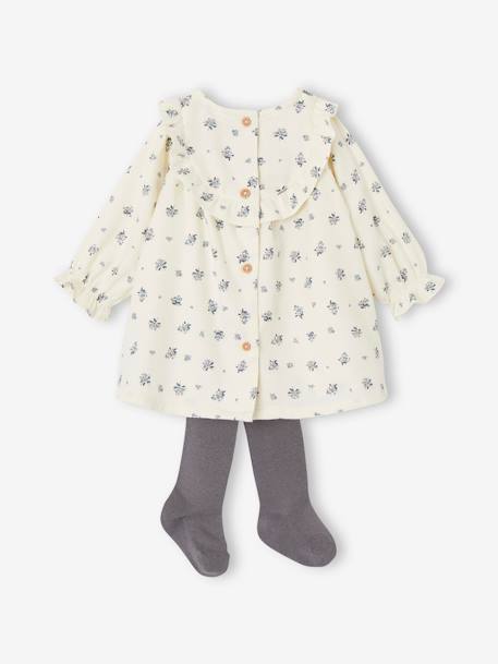 Ensemble bébé robe volantée à fleurs, bandeau assorti et collant bébé écru 3 - vertbaudet enfant 