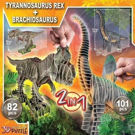 2 IN 1 T-REX + BRACHIOSAURUS 3D CREATURE PUZZLE GRIS 2 - vertbaudet enfant 