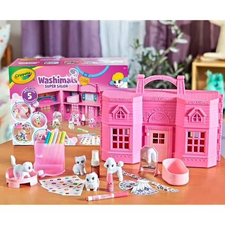 Coffret Super Salon Washimals - CRAYOLA - 5 animaux miniatures - Accessoires lavables à l'eau ROSE 5 - vertbaudet enfant 