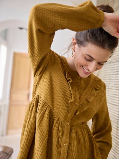 Blouse  à volant en gaze de coton grossesse et allaitement olive 4 - vertbaudet enfant 