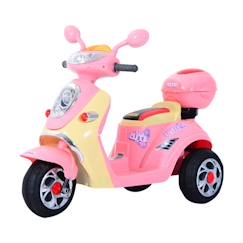 Jouet-Moto scooter électrique pour enfants 6 V env. 3 Km/h 3 roues et topcase effet lumineux et sonore rose