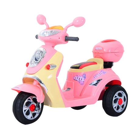 Moto scooter électrique pour enfants 6 V env. 3 Km/h 3 roues et topcase effet lumineux et sonore rose ROSE 1 - vertbaudet enfant 