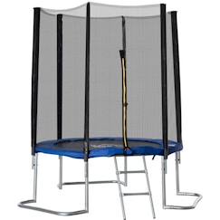 Jouet-Jeux de plein air-Trampolines-HOMCOM Trampoline pour enfant Ø 223 cm avec filet de sécurité, échelle et porte zippée - usage extérieur intérieur - bleu