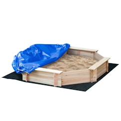 Jouet-Bac à sable bois octogonal dim. 139,5L x 139,5l x 21,5H cm - 4 bancs - bâche de couverture, non tissé de sol inclus - bois sapin