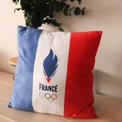 Linge de maison et décoration-Décoration-Coussin imprimé - OMYDREAM - Paris 2024 Equipe de France Olympique Drapeau - 100% Polyester - Réversible