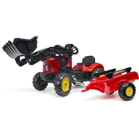 Tracteur à pédales Supercharger rouge avec pelle frontale articulée et remorque - FALK ROUGE 1 - vertbaudet enfant 