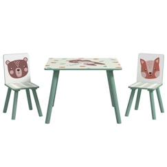 Ensemble table et chaises enfant design animaux de la forêt - table carrée + 2 chaises - bois pin MDF vert  - vertbaudet enfant