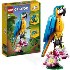 Jouet-LEGO® Creator 3-en-1 31136 Le Perroquet Exotique, Figurines Animaux de la Jungle, avec Grenouille et Poisson