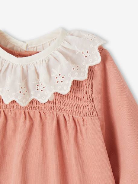 Robe à smocks en velours col brodé amovible bébé rose 6 - vertbaudet enfant 