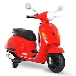 Jouet-Scooter moto électrique enfants 6 V dim. 102L x 51l x 76H cm musique MP3 port USB klaxon phare feu AR rouge Vespa