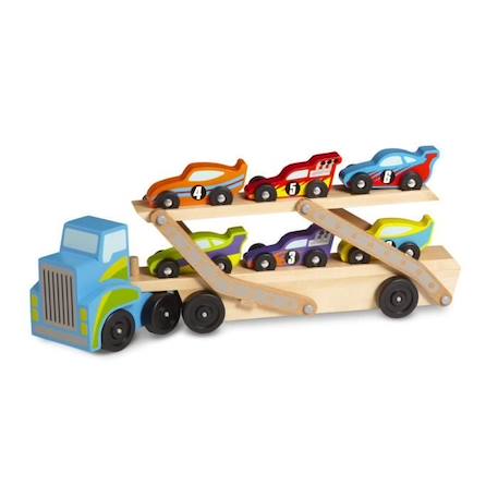 Porte-Voitures De Course Géant en bois MELISSA & DOUG - 6 véhicules inclus - Mixte - A partir de 3 ans BLEU 2 - vertbaudet enfant 